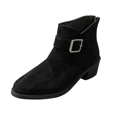 

Ediodpoh Ladies Autumn And Winter Fashion Suede Buckle Ankle Boots Temperament Casual Boots Boots for Lady Black 8