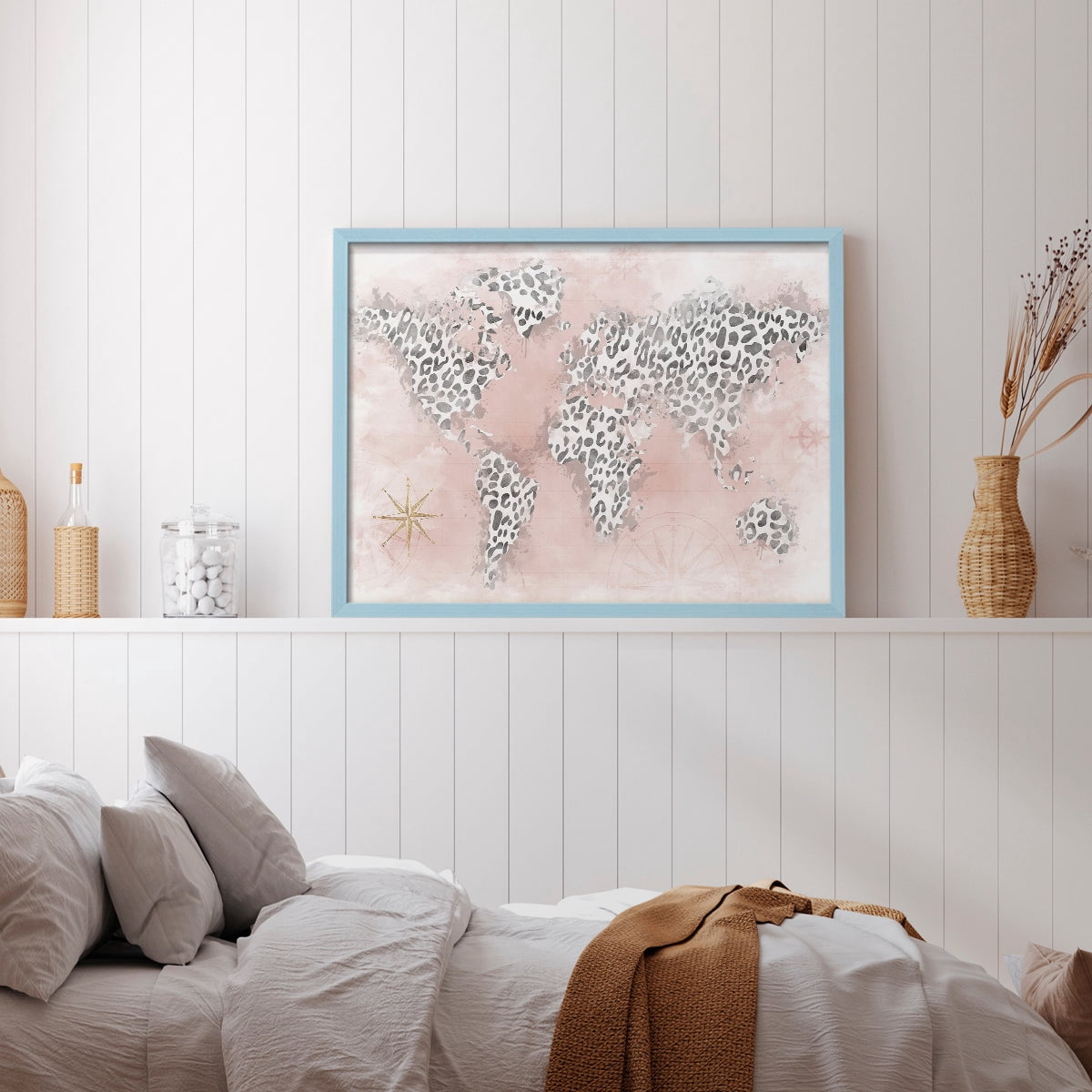 Pink Cheetah Map by Natalie Carpentieri - Restickable Framed Giclée Print