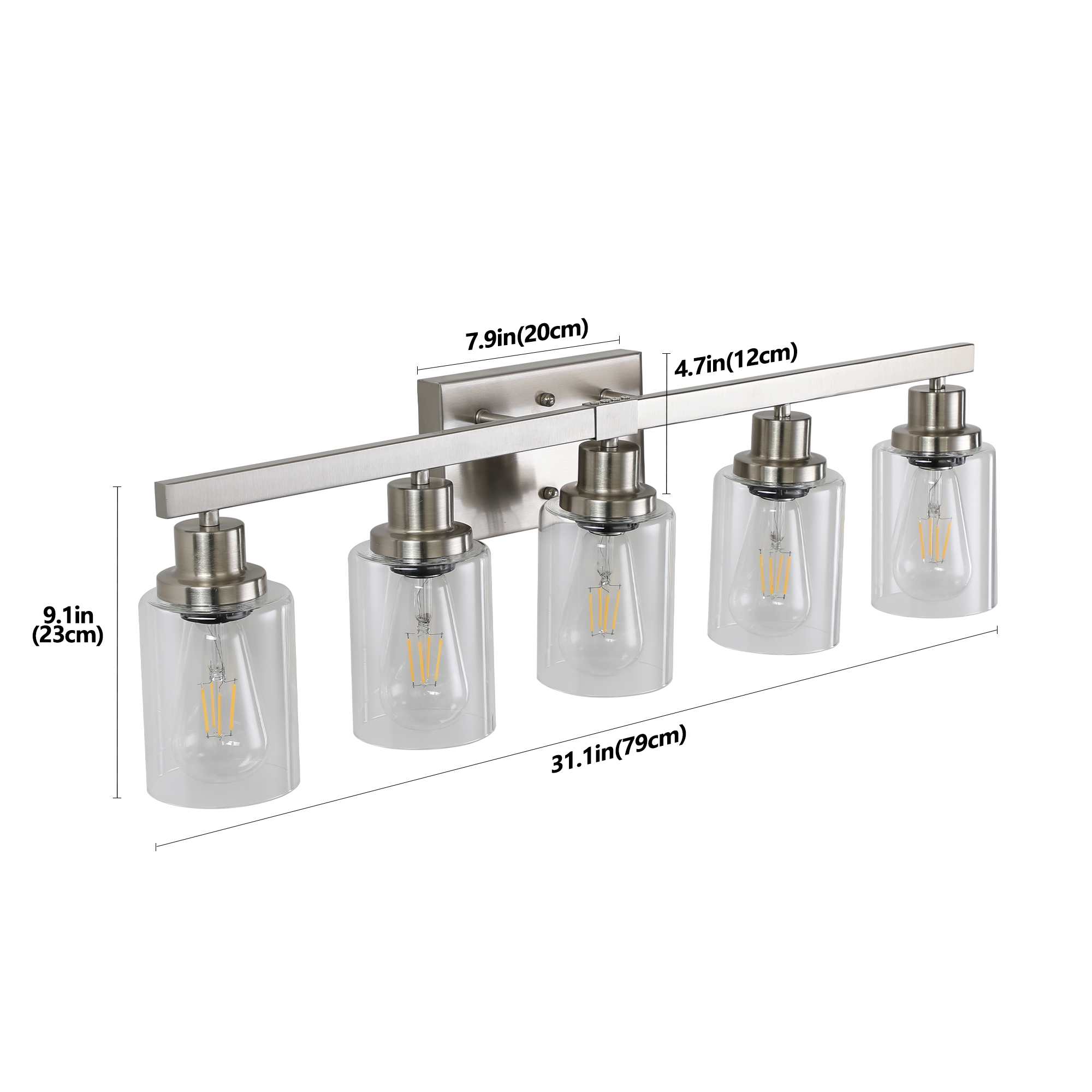 Leumius Modern 5-Light Bathroom Vanity Light Fixture - Brushed Nickel Finish with Clear Glass Shades, Perfect for Bathroom, Vanity and Dressing Area Lighting (No Bulbs)