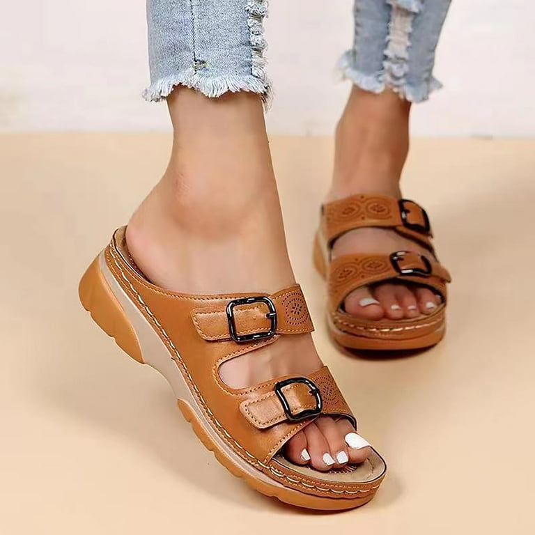Women Button Sandals For Women On Flat Shoe Female Open Toe On Beach Slipper Pool Sandals for Women Non Arch Support for Sandals Women Platform