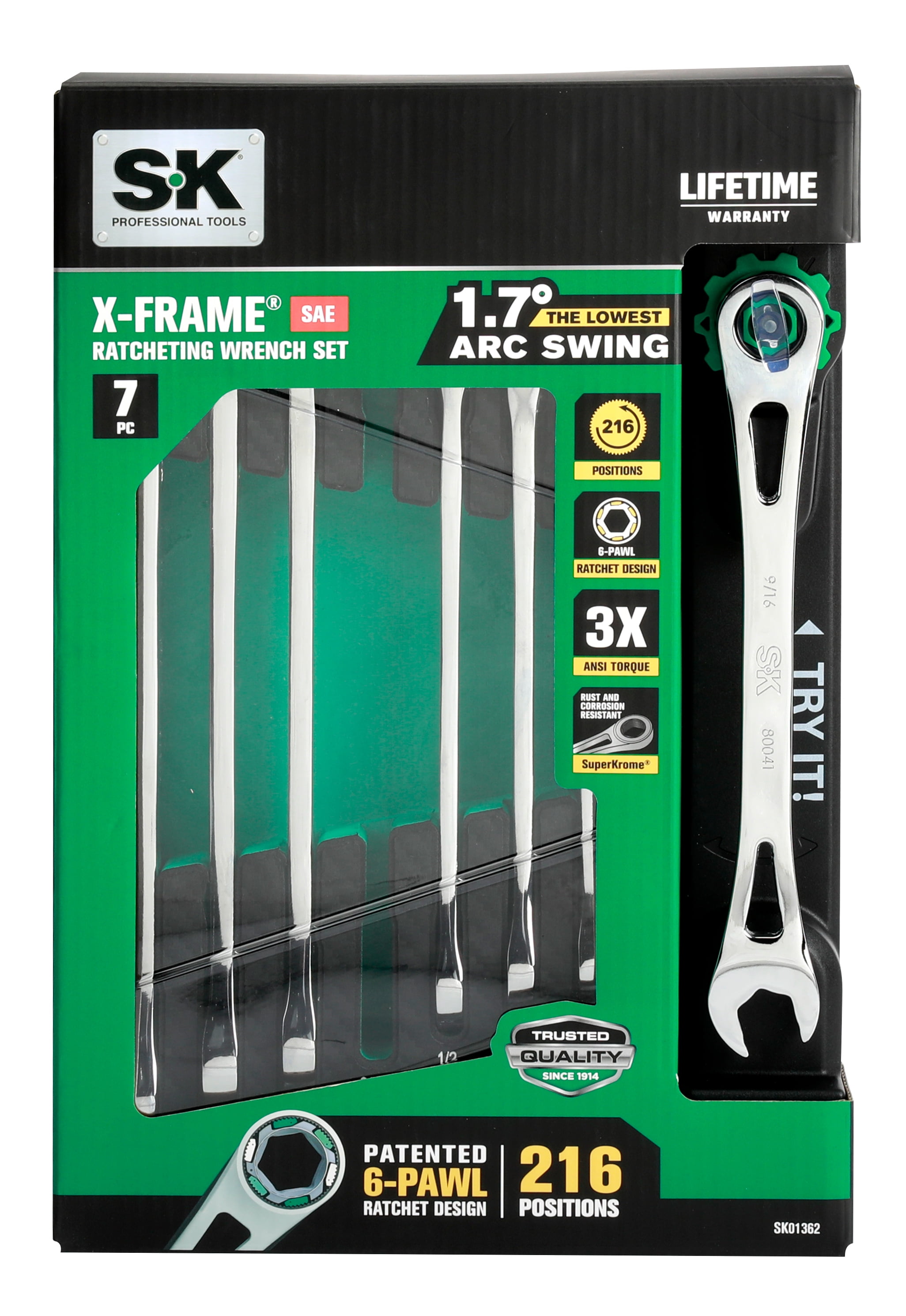 SK Hand Tools SK01362-EVA 7 Piece X-Frame Ratcheting Wrench Set, SAE Measurements