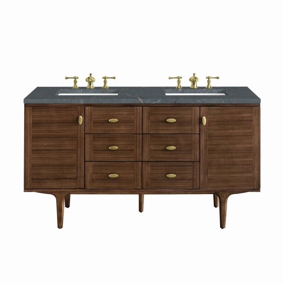 James Martin Vanities 670-V60d-3Pbl Amberly 60" Double Basin Wood Vanity Set - Mid-Century