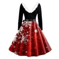 thumbnail image 3 of Christmas Dresses for Women Women's Casual And Fashionable Long Sleeved V-neck Print Matching Zipper Dress with Fur and Christmas Tree for Holiday Party,Wine,L, 3 of 4