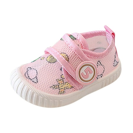 KaLI_store Kids Sneakers Toddler Canvas Shoes Girls Low Top Slip On Lightweight Breathable Hook and Loop Casual Running Sneakers Pink