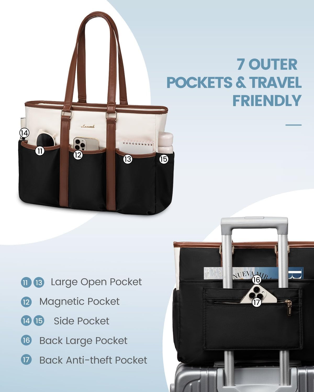 LOVEVOOK Laptop Tote Bag for Women Work, Teacher Tote Bag Nurse Bag With Large Cup Holder, Utility Professional Computer Bag For Work/Travel/College/Daily, Large Purse Handbag With Multi Pockets