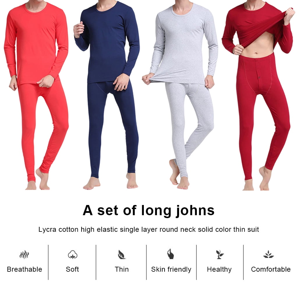 Destyer Man Thermal Underwear Elastic Long Sleeve Round Neck Autumn Winter Inner Wear Tops Bottom Clothes Pant Suit for Male Gray XXXL