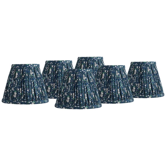 Springcrest 3 1/2" Top x 6" Bottom x 5" High x 5" Slant Print Lamp Shade Replacement Set of 6 Navy Blue Floral Clip On Candelabra