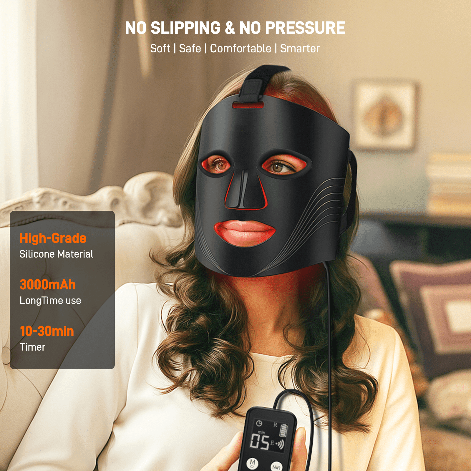 RACCOMB Red Light Therapy for Face, 6 Light Modes Portable Led Face Mask Light Therapy, near Infrared 850 Red Light, 400 LED Beads, Timing Function, Skincare at Home & Travel