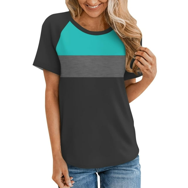Offres du Jour Liquidation Iumwxz Tunique T-Shirt Ample Raglan Hauts pour Femmes Imprimé Bloc de Couleur Tunique Manches Courtes Col Rond Hauts pour Dames Offres du Jour Rentrée des Classes