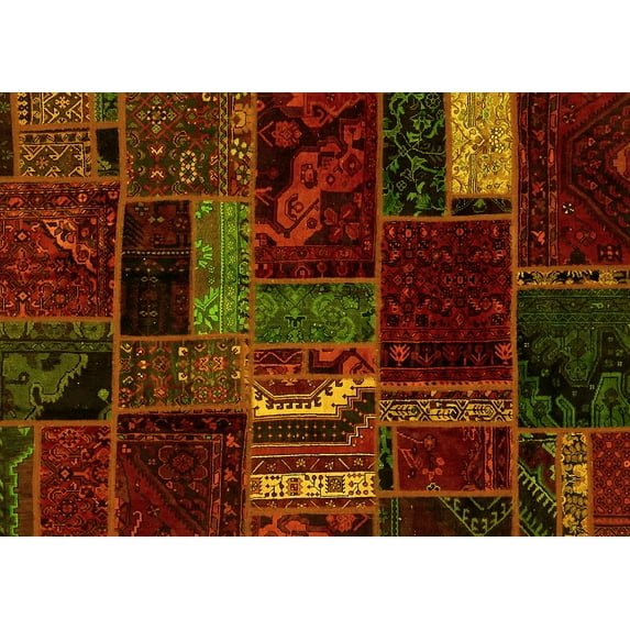 Ahgly Company Machine Washable Indoor Rectangle Oriental Yellow Modern Area Rugs, 2' x 4'