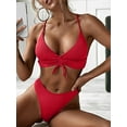 thumbnail image 1 of ZAFUL Women Swimsuit Cinched Ribbed Lace Up Brazilian Bikini Swimwear Red L, 1 of 6