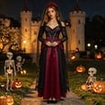 thumbnail image 2 of OSOLU Women's Halloween Dress Off Shoulder Design Lace Sleeve Lace Accent Outer Lace Layer Holiday Party Elegant Gown, Brick Red, 2 of 3