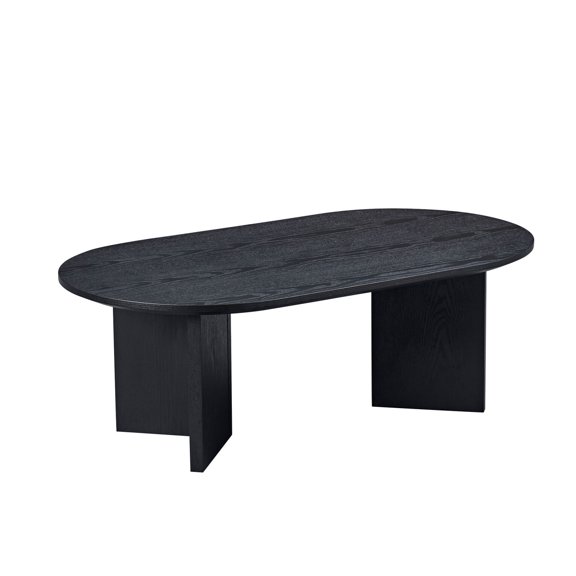 40" Oval Coffee Table for Living Room, Mid Century Coffee Table with Sturdy Pedestal, All-Wood Center Table Tea Table for Living Room Apartment, Black