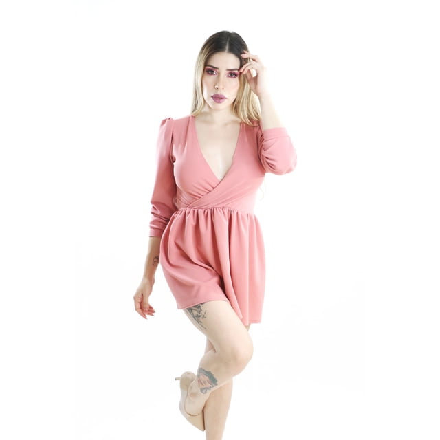 Vestido Corto Plisado Casual Cruzado Escote V Manga Larga THE DIFFERENT SOCIETY Side B collection Vestido corto plisado, formal, casual