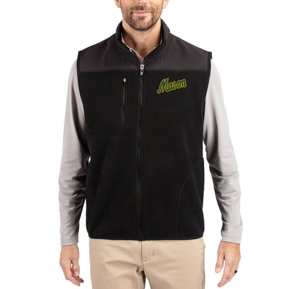 Men's Cutter & Buck Black George Mason Patriots Cascade Eco Fleece Full-Zip Vest