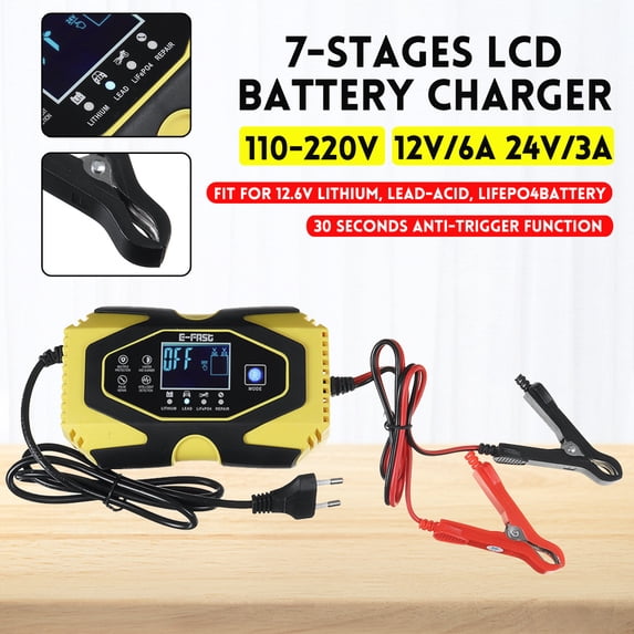 110W Automatic Digital LCD Car Motorcycle Battery Charger US Plug for 12.6V Lithium, Lead-acid, LiFePO4battery