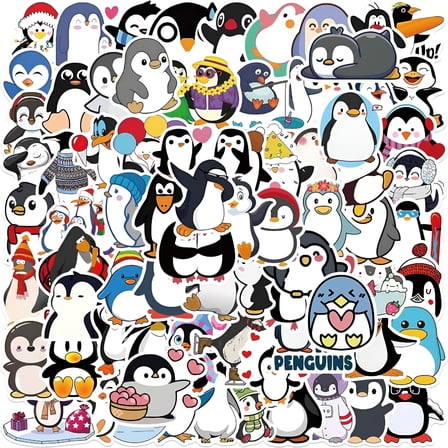 CCOCC 100Pcs Penguin Stickers,Penguin Face Stickers in Bulk,Cute Vinyl Waterproof Stickers for Water Bottles Laptop Computer Phone,Handy Scrapbook Stickers