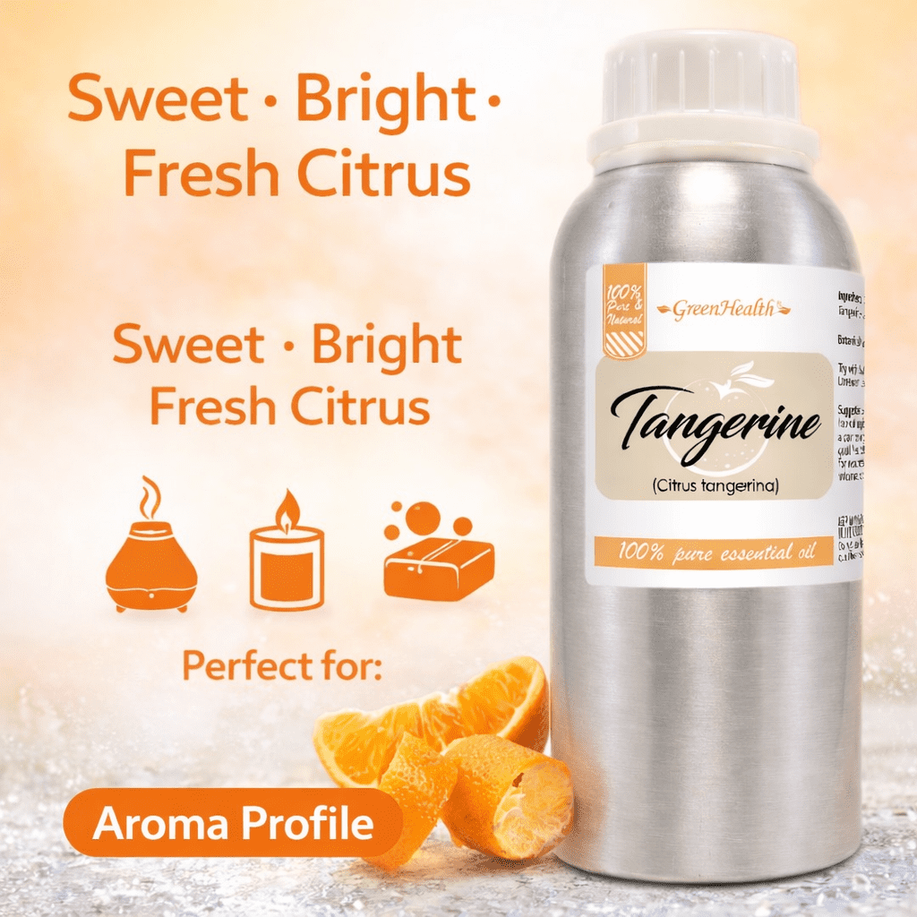 GreenHealth Tangerine Essential Oil – 8 fl oz (237 mL) – 100% Pure & Undiluted – Aluminum Bottle with Locking Cap – Premium Citrus Oil for Diffuser, Candle Making, Soap, Aromatherapy & DIY