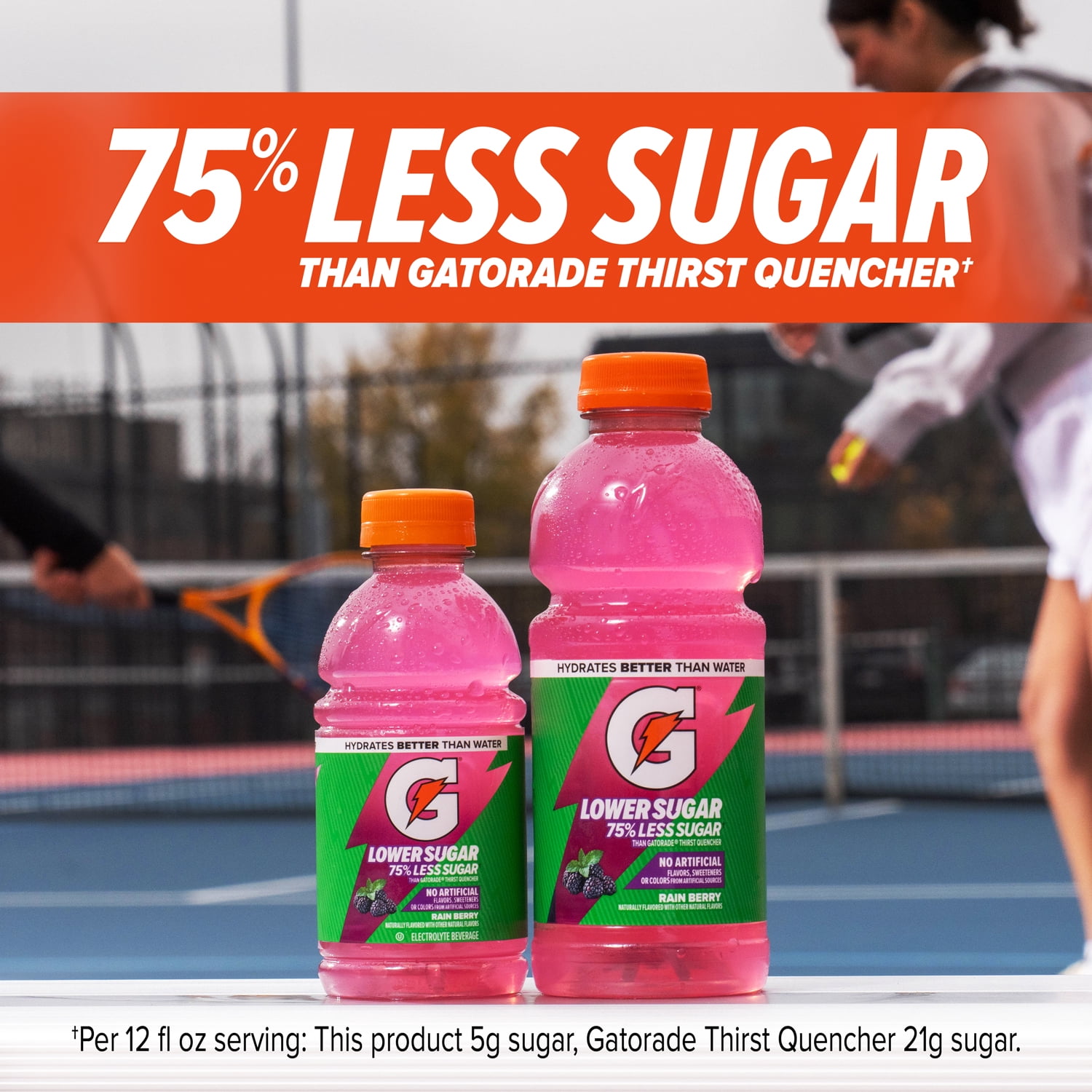 Gatorade Lower Sugar, No Artificials Rain Berry Flavored Electrolyte Sports Drink, 12 fl oz Bottle, (12 pack), 75% Less Sugar, Hydration