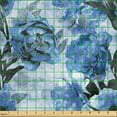 thumbnail image 2 of Ambesonne Floral Fabric by the Yard Upholstery, Retro Cold Tones Peony Print, 1 Yard, Azure Blue and Dark Grey, 2 of 5