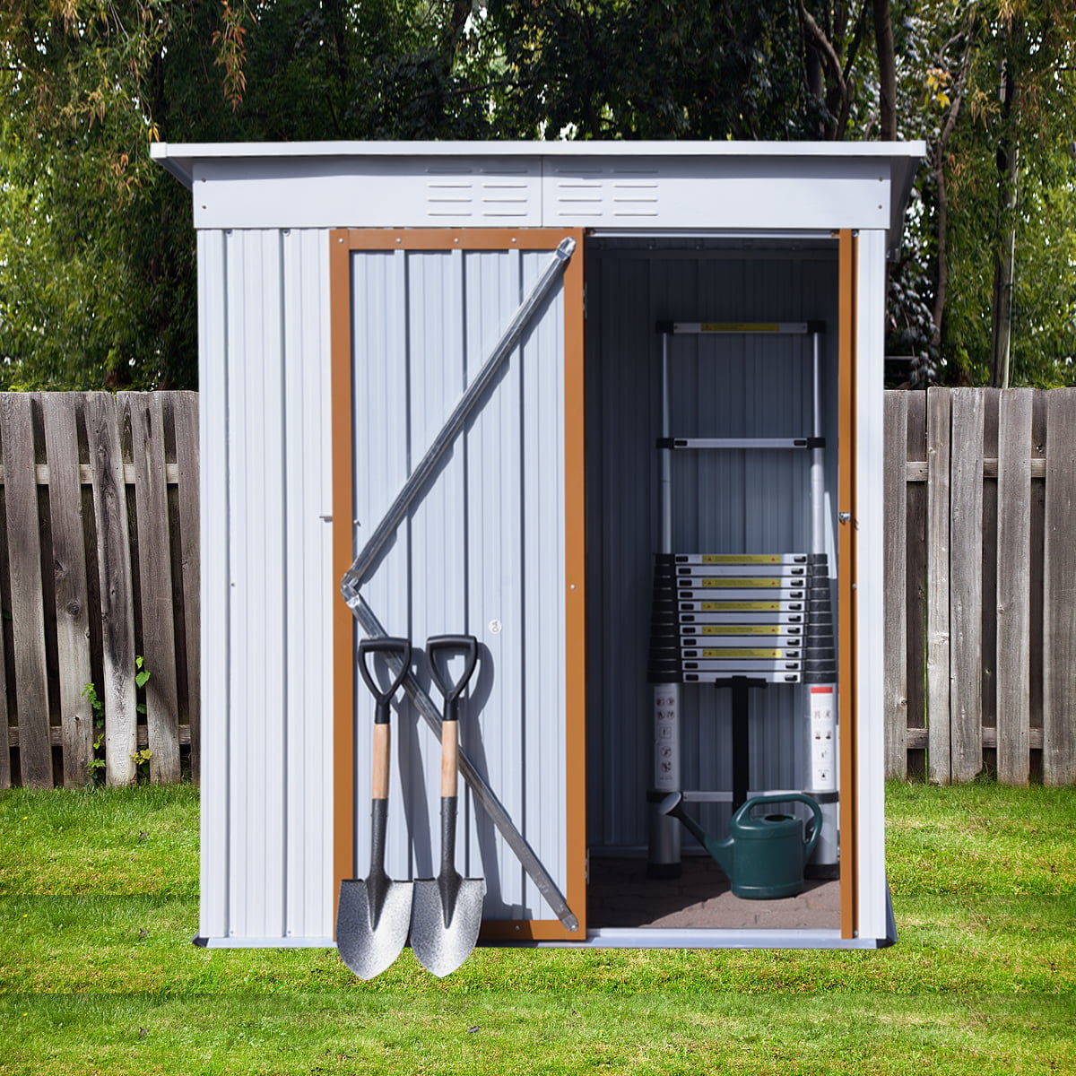 Lawn White Patio Storage Shed 5FT x 3FT Outdoor Shed with Lockable Doors Shed Kit for Backyard 
