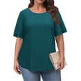 thumbnail image 2 of WellSize Plus Size Tops for Women Eyelet Crew Neck Tunic Blouses Casual Summer Ruffled Short Sleeve Shirts, 2 of 8
