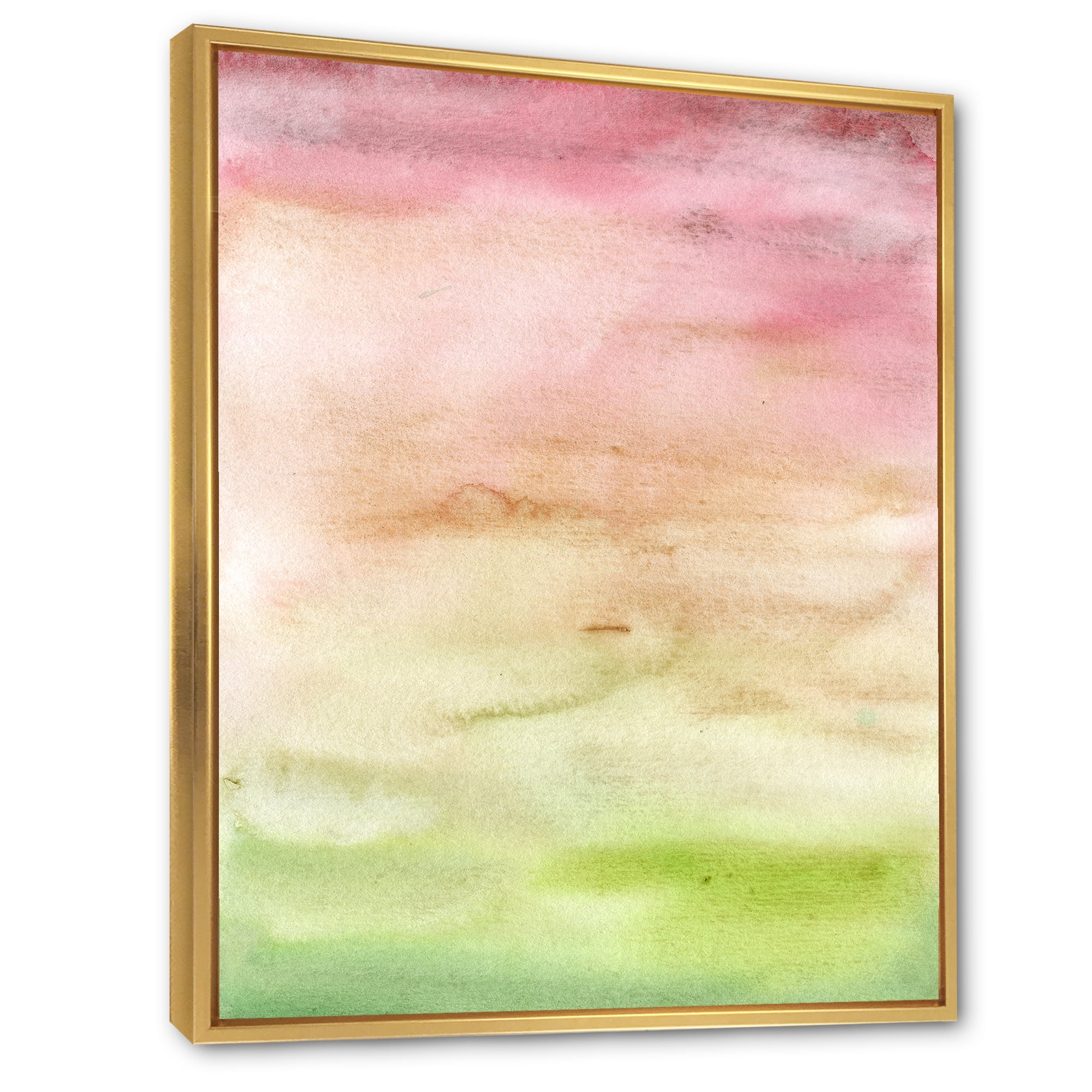 Abstract Sunset With Pink Green and Beige 16 in x 32 in Framed Painting Canvas Art Print, by Designart