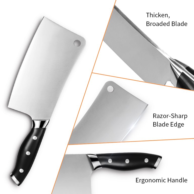SKY LIGHT Cleaver Knife - 7 Inch Meat Cleaver Kitchen Butcher Knives German  High Carbon Stainless Steel Bone Chopper with Ergonomic Handle 