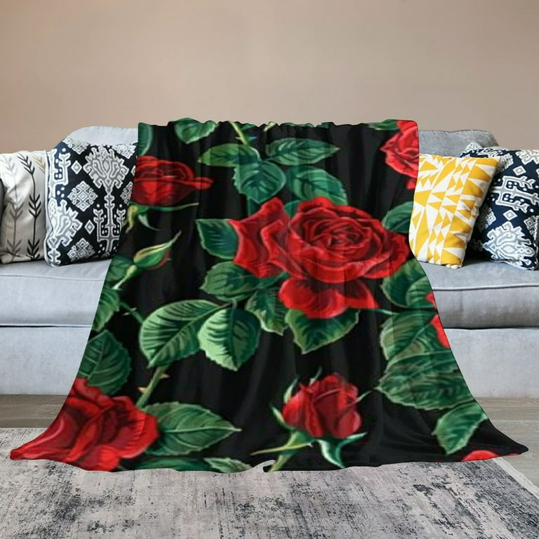 Shiartex Flowers Blanket,Throw Blanket red Rose Pattern Soft Warm