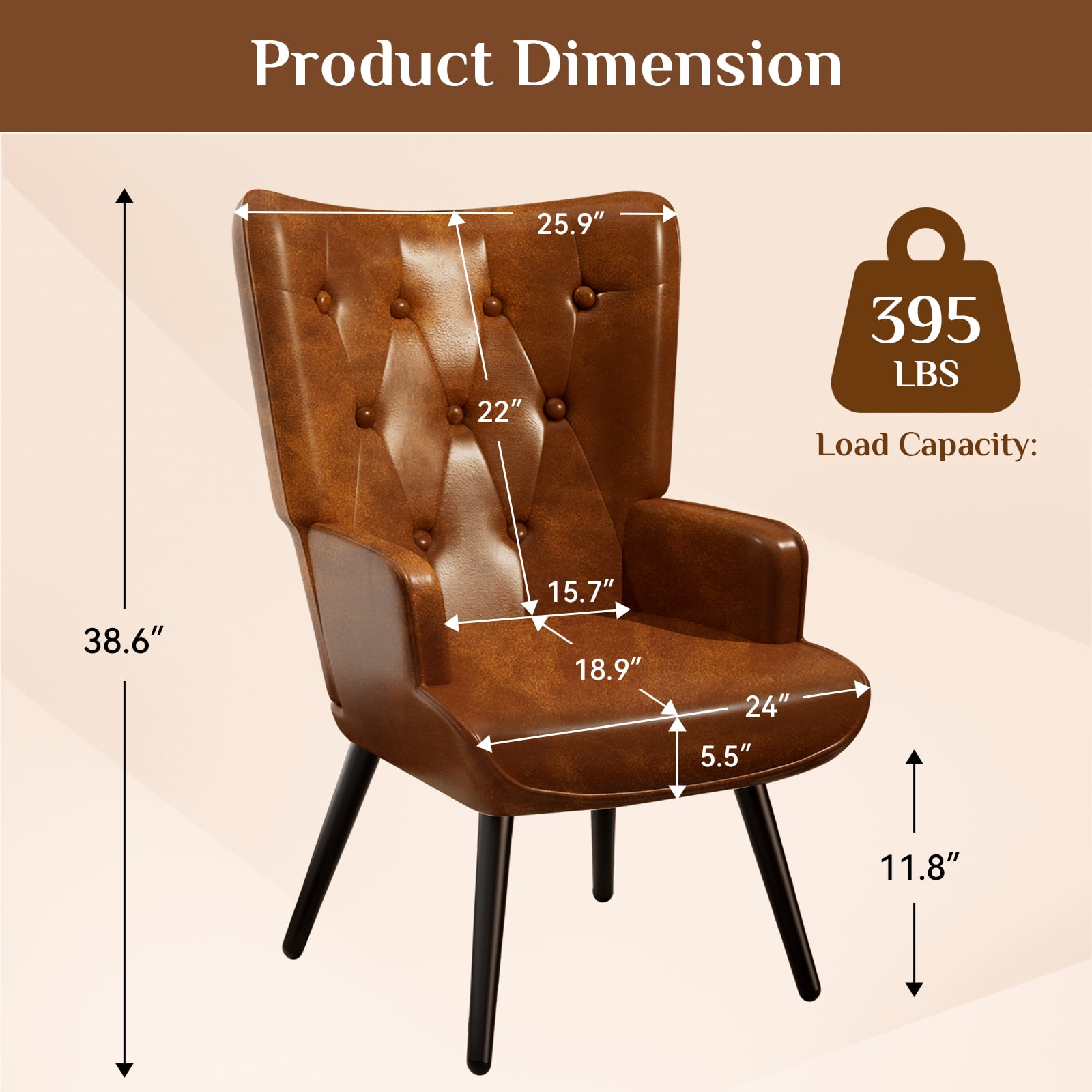 Arlopu Comfy Upholstered Armchair, PU Accent Chair, High Backrest
