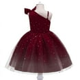 thumbnail image 2 of Toddler Girl One Shoulder Dresses Baby Formal Party Wedding Flower Bowknot Dress 2-10T, 2 of 7