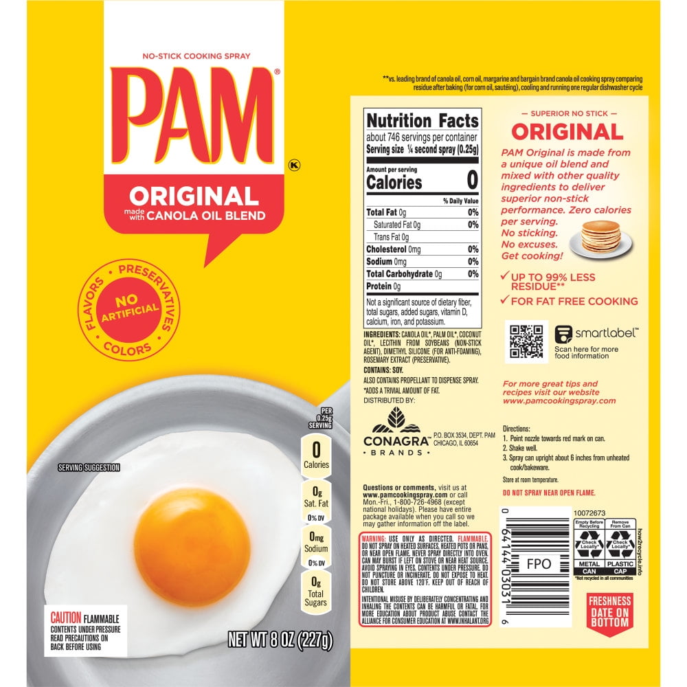 Pam Cooking Spray Nutrition Label Nutrition Ftempo