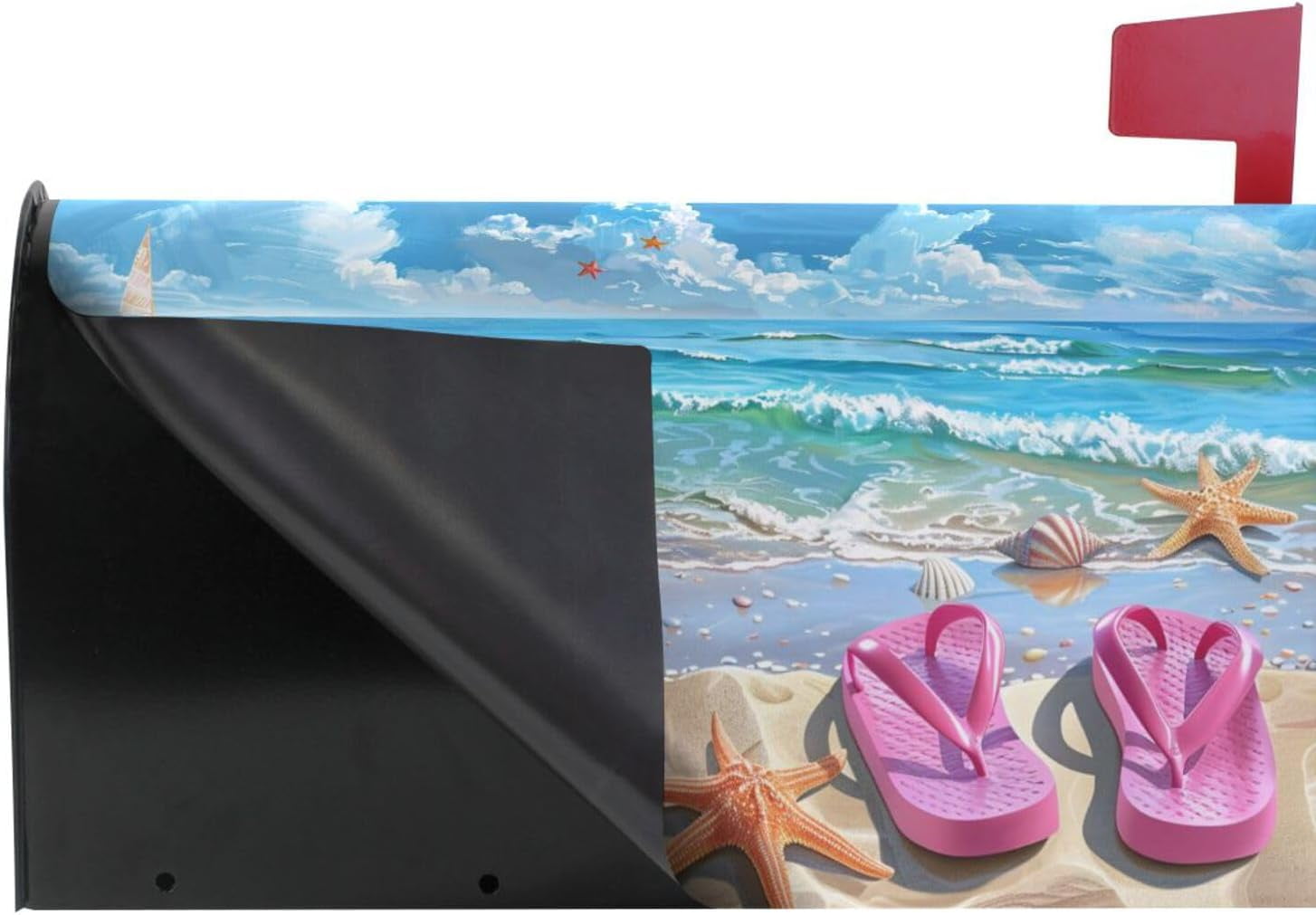 Beach Landscape Flip Flops Seashell Starfish Magnetic Mailbox Cover Summer MailWraps Garden Yard Home Decor for Outside Oversized-25.5" x20.8"\u2026