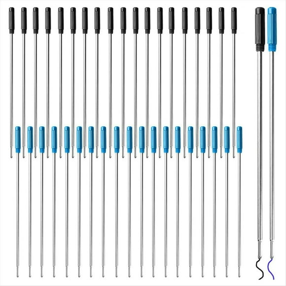 40 Recambios de Tinta para Bolígrafo de 11,6 cm/4,57 Pulgadas, Recambios Reemplazables, Kit de Repuesto para Bolígrafo Metálico Negro y Azul.