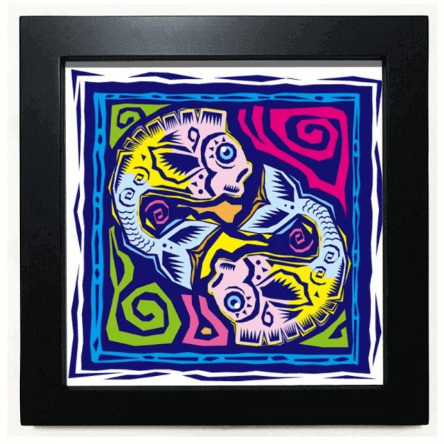 Constellation Pisces Mexicon Culture Engraving Black Square Frame Picture Wall Tabletop