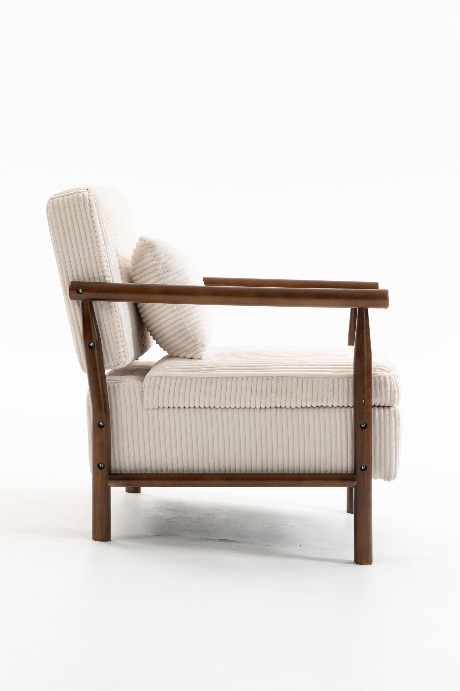 Storage Accent Chair Mid Century Modern Upholstered Armchair with Wood Frame & Waist Cushion for Living Room Bedroom Sunroom, Antique White