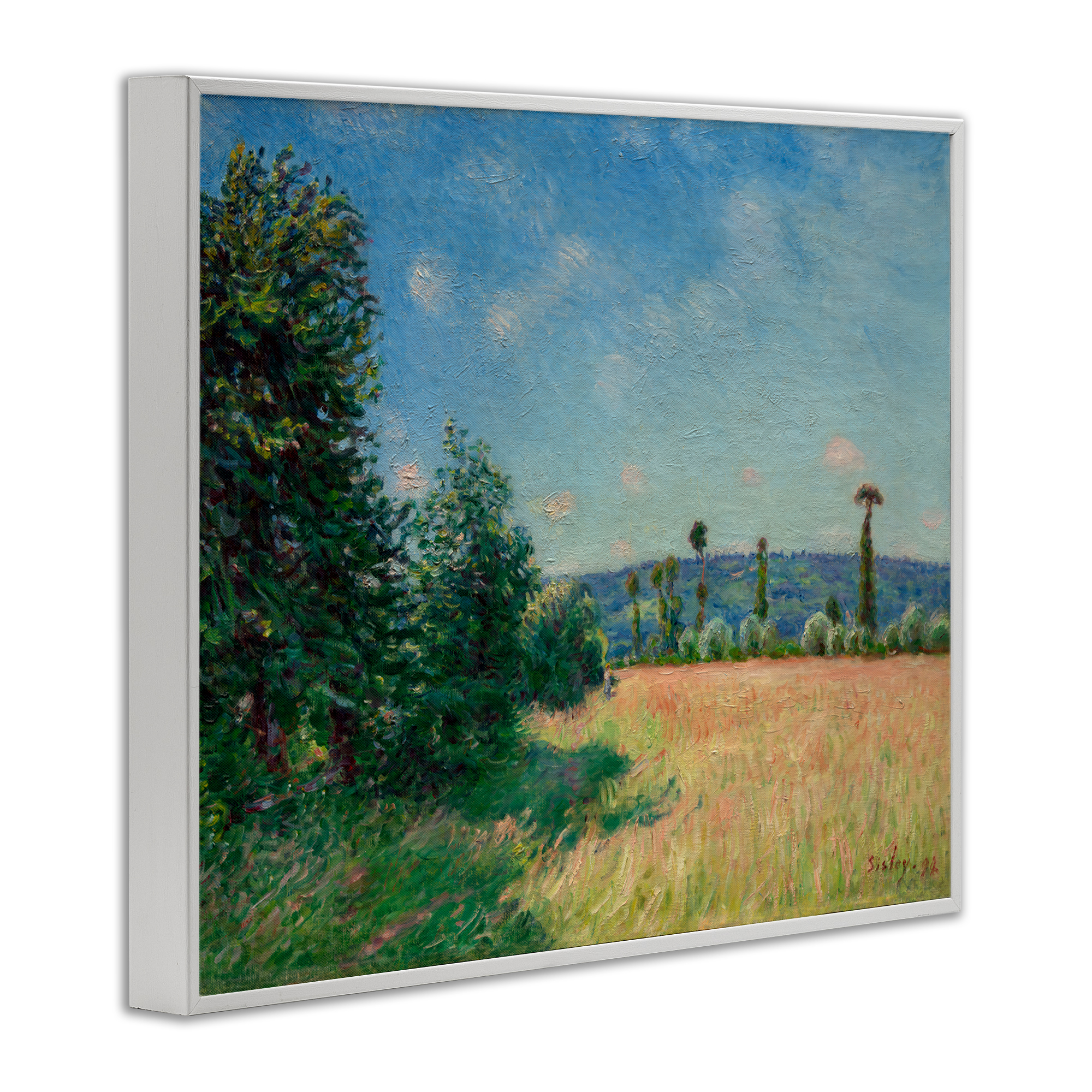 Sahurs Meadows in Morning Sun White Framed Giclee Art, design by Alfred Sisley