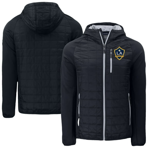 Men's Cutter & Buck Black LA Galaxy Rainier PrimaLoft- Eco Raglan Full-Zip Hoodie Hybrid Jacket
