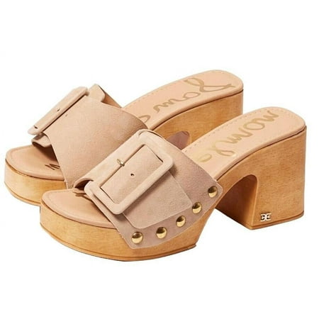 

Sam Edelman Marcia Beige Leather Squared Open Toe Slip On Block Heeled Sandals (Beige 10)
