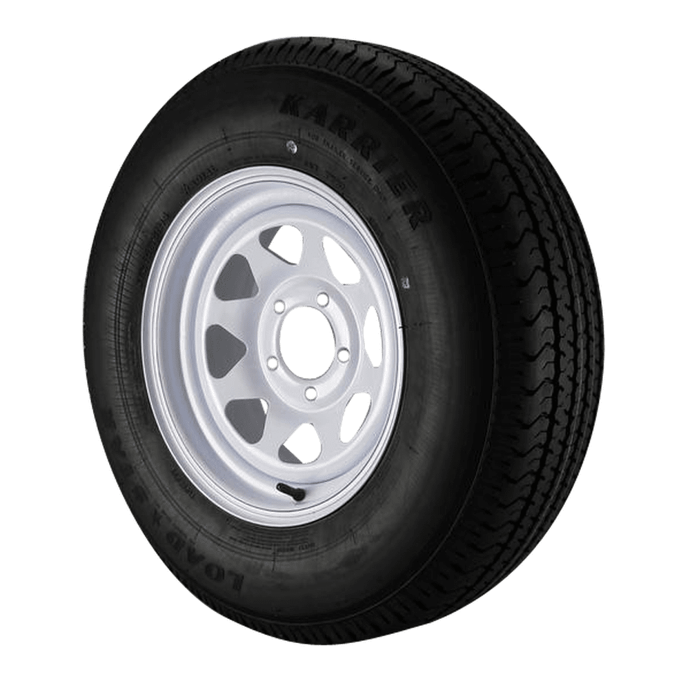 ST215/75R14 Loadstar Trailer Tire LRC on 5 Bolt White Spoke Wheel