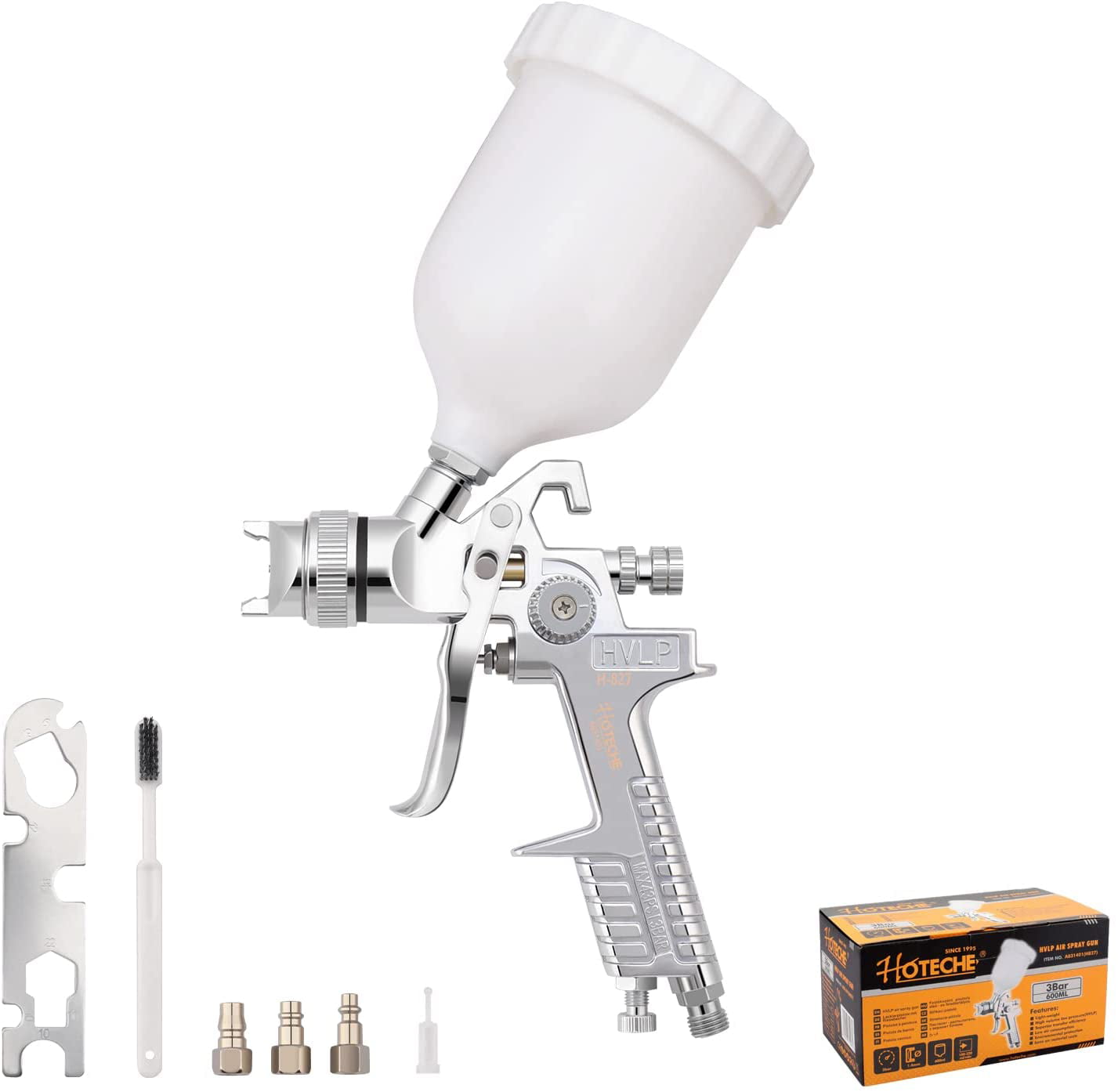 LVLP Gravity Feed Air Spray Paint Gun With 1.4mm Nozzle 600ml Cup Capacity 