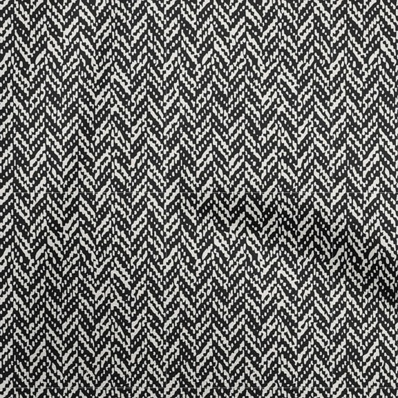 oneOone Polyester Spandex Black Fabric Herringbone Pattern Sewing Material Print Fabric By The Yard 56 Inch Wide