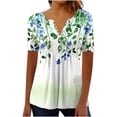 thumbnail image 2 of Thousandth Women's Henley Short Sleeve Blouses Plus Size Summer Tops Floral Print Casual Tunic Tops Breathable Loose Fit V-Neck Pullover with Buttons Pleated, 2 of 6