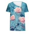 thumbnail image 4 of GA WEIHUA Womens Floral Print T Shirts Casual V Neck Shirts Loose Short Sleeve Tops 2025 Summer Fashion Blouses(Navy,L)Online Deals, 4 of 5