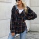 thumbnail image 3 of Camisa con capucha para mujer Estilo a cuadros Manga larga con botones Chaqueta con capucha de fibra de poliéster para mujer para citas en la oficina Calle Azul XL, 3 of 6