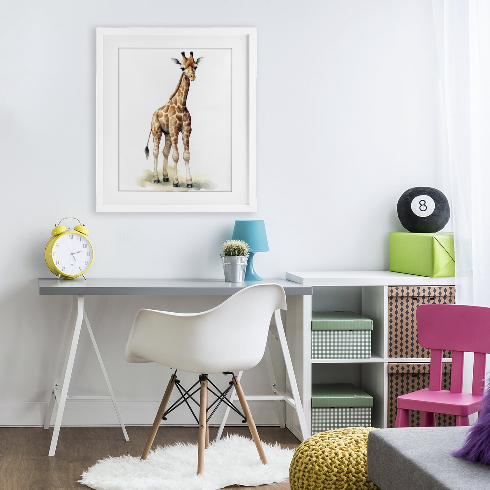 Stupell Industries Eloise Long Legs Giraffe White Framed Print Under Glass, design by Ray Powers