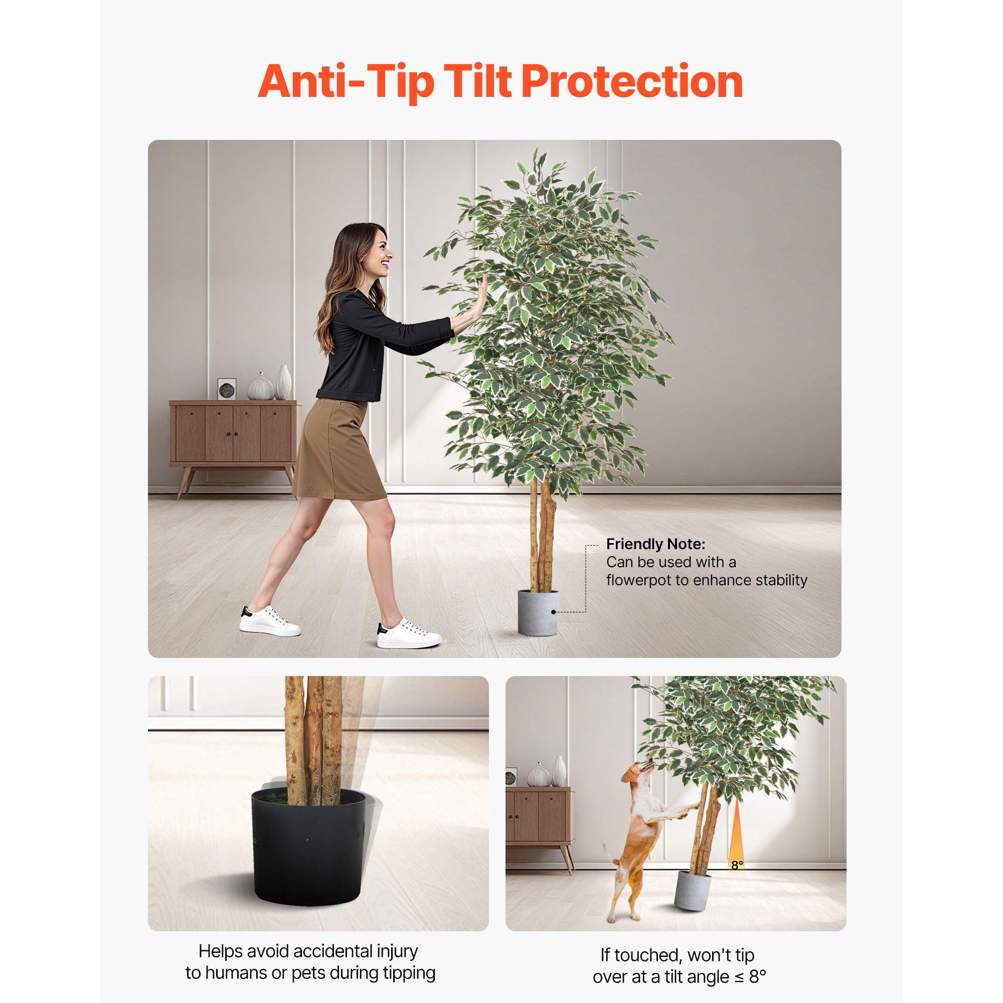 KFFKFF 6FT Artificial Ficus Tree with Black Pot, Tall Faux Plant Featuring Natural Wood Trunk and Lifelike Green Leaves, Ideal for Indoor Home, Office, Living Room, or Corner Decoration