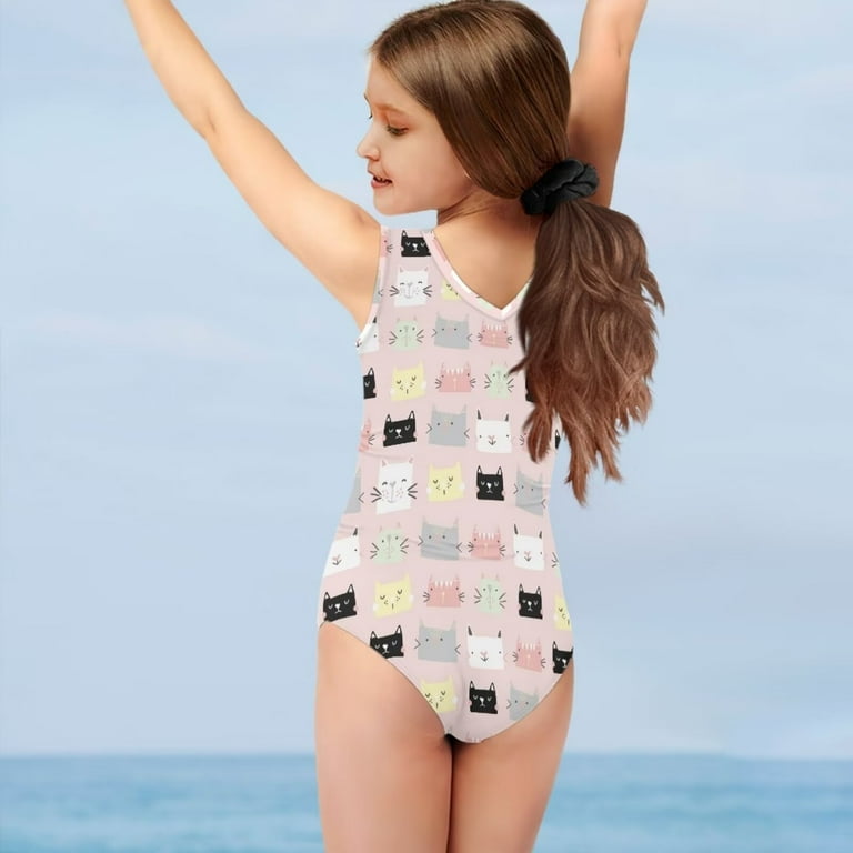 NETILGEN Cartoon Cats Toddler Bathing Suit Girl Sleeveless Breathable Summer Beach Bathing Suit Cute Kids Girls One Piece Toddler Bathing Suit 9 10 Walmart