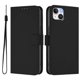 thumbnail image 2 of For iPhone 15 Plus Case Solid Color Wallet Leather Phone Cover with Strap - Black, 2 of 5