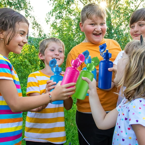 20 Pack Bulk Water Bottles for Kids 18 oz Plastic Sports Water Bottle Reusable Squeeze Neon Color with Nylon Strap
